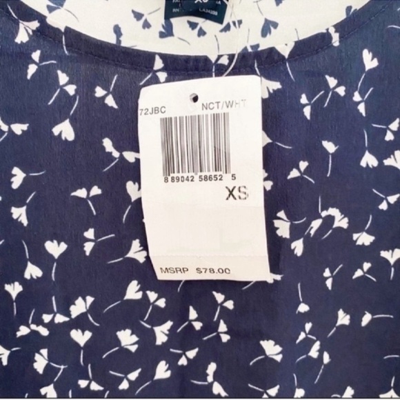 French Connection Komo Pin-tuck Short Sleeve Blouse Blue/white Size XS NEW - Picture 3 of 6